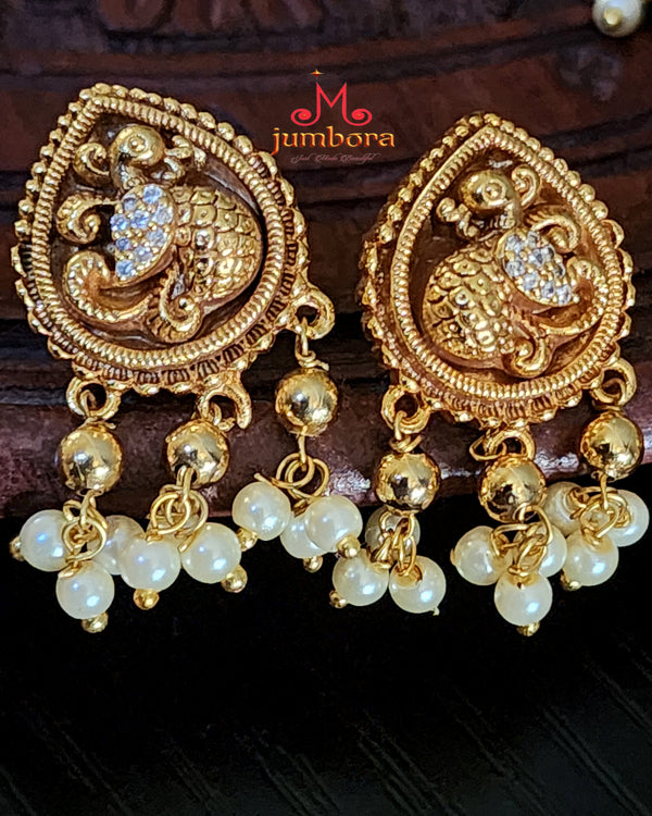 Peacock Nakshi 3D CZ (Zircon) AD Medium Long Necklace in Temple Jewelry