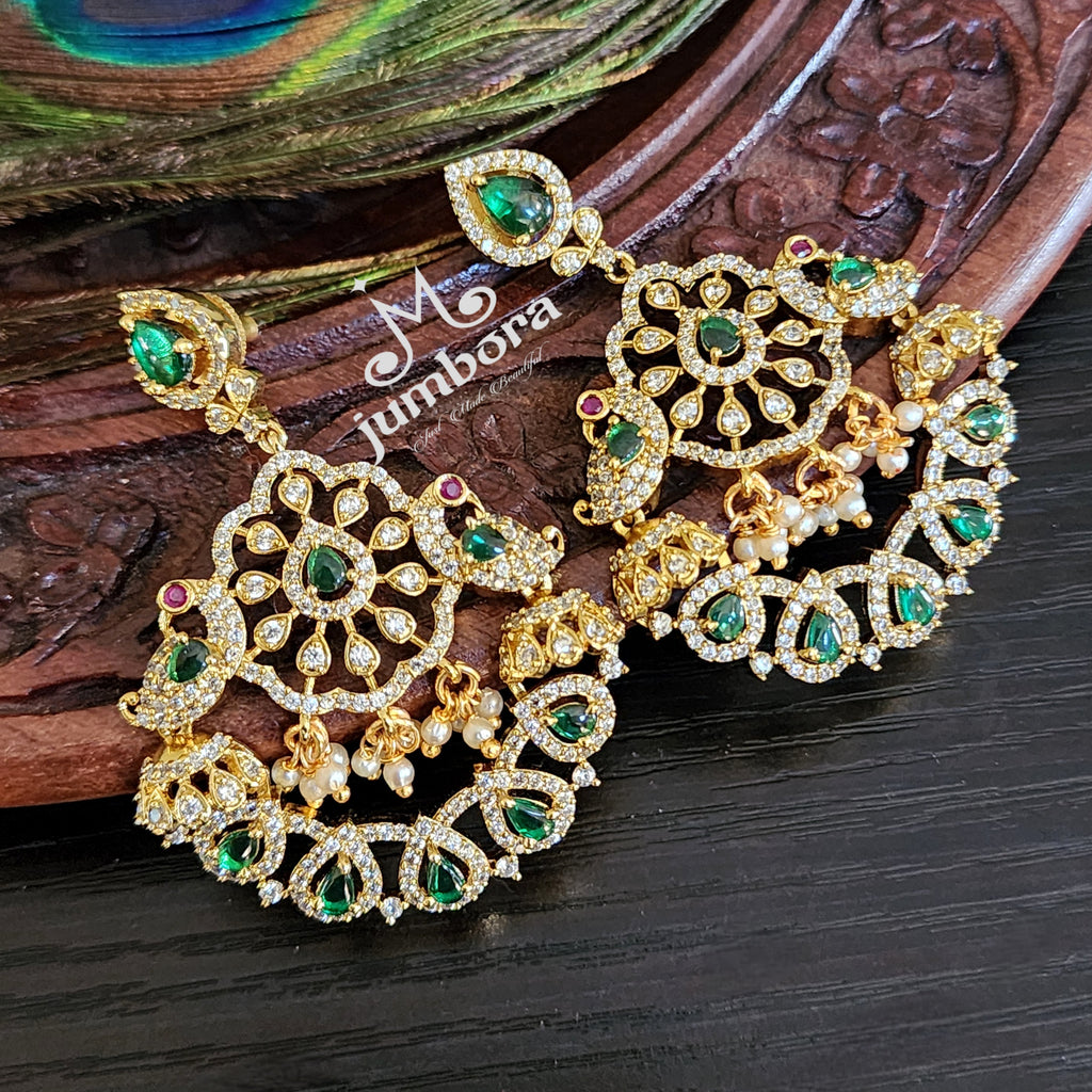 Statement Peacock Green Kemp & White CZ AD Earring