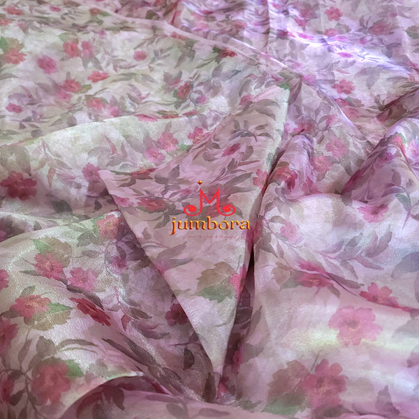Purple Floral Organza Saree with Designer stitched blouse