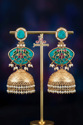 Amrapali Inspired Bird work Gold Filigree Stone Jhumkas