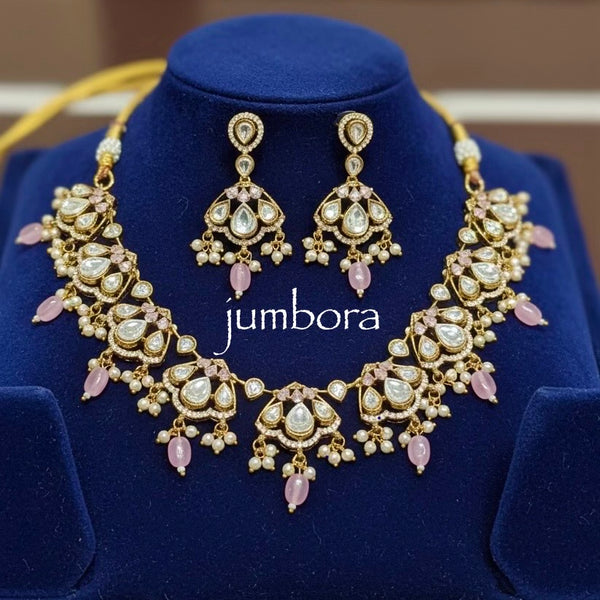 Baby Pink CZ (Zircon) AD & White Moissanite Necklace set