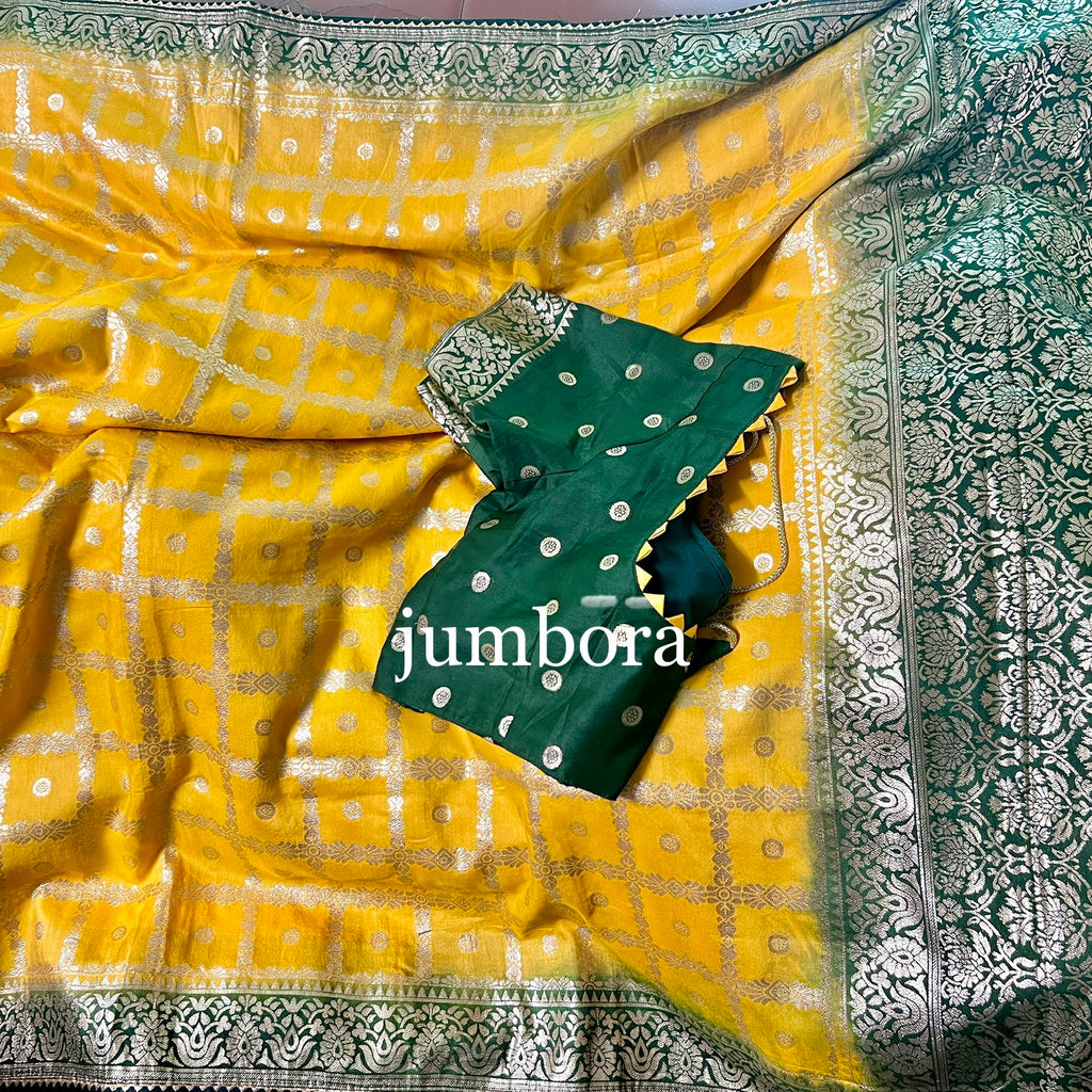 Yellow Designer Soft Munga Silk Saree with Stitched Blouse
