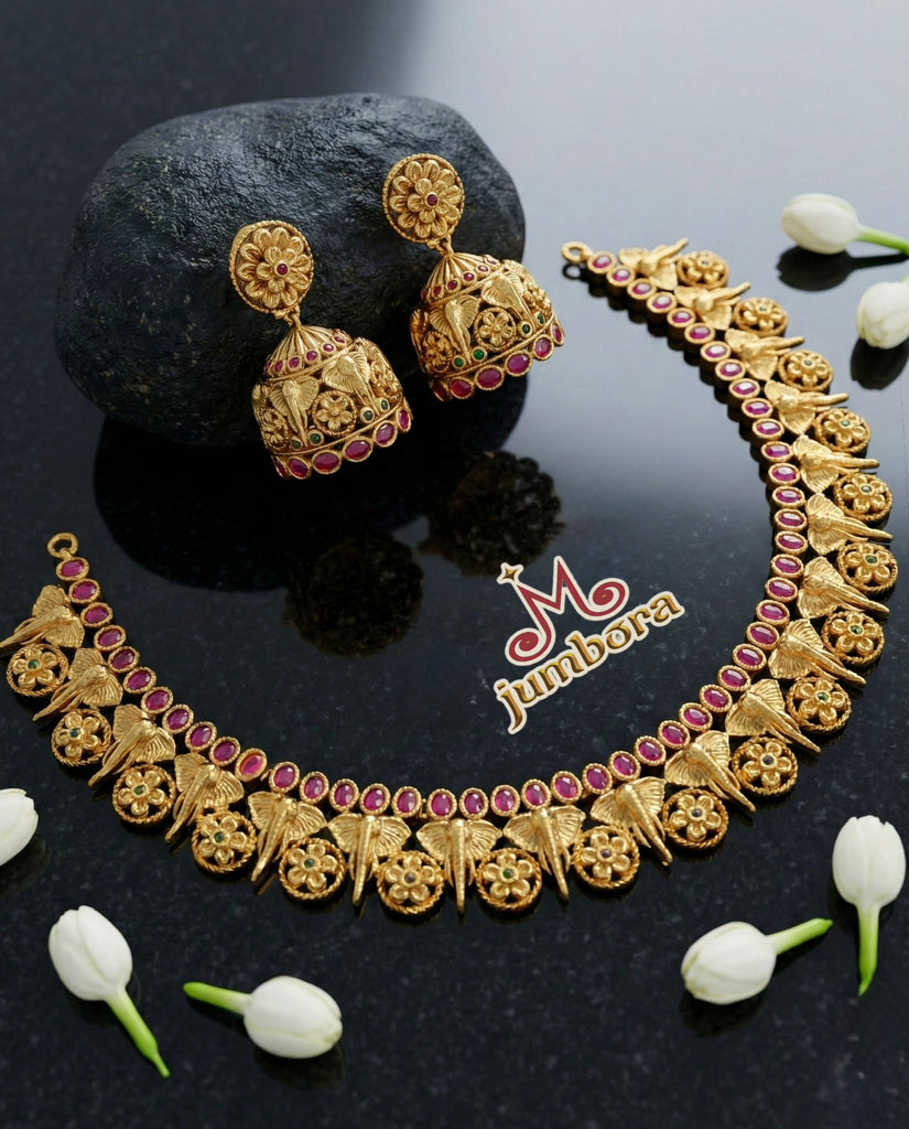 Ganesha Kemp Necklace set with Jhumka