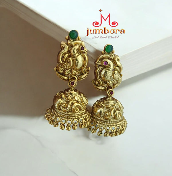 Gold Look Alike Peacok Jhumka Earrings
