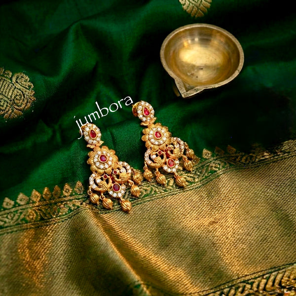 Matte Gold White & Red CZ AD Necklace set