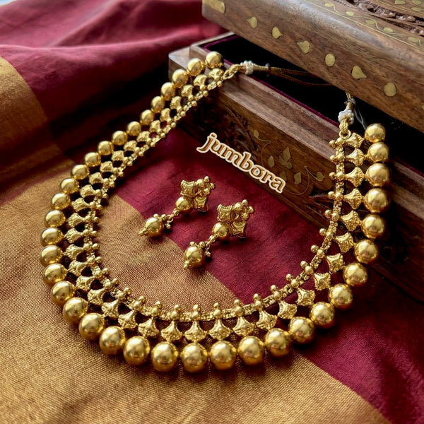 Traditional Gold Tone Gold Ball Choker Style Necklace Set