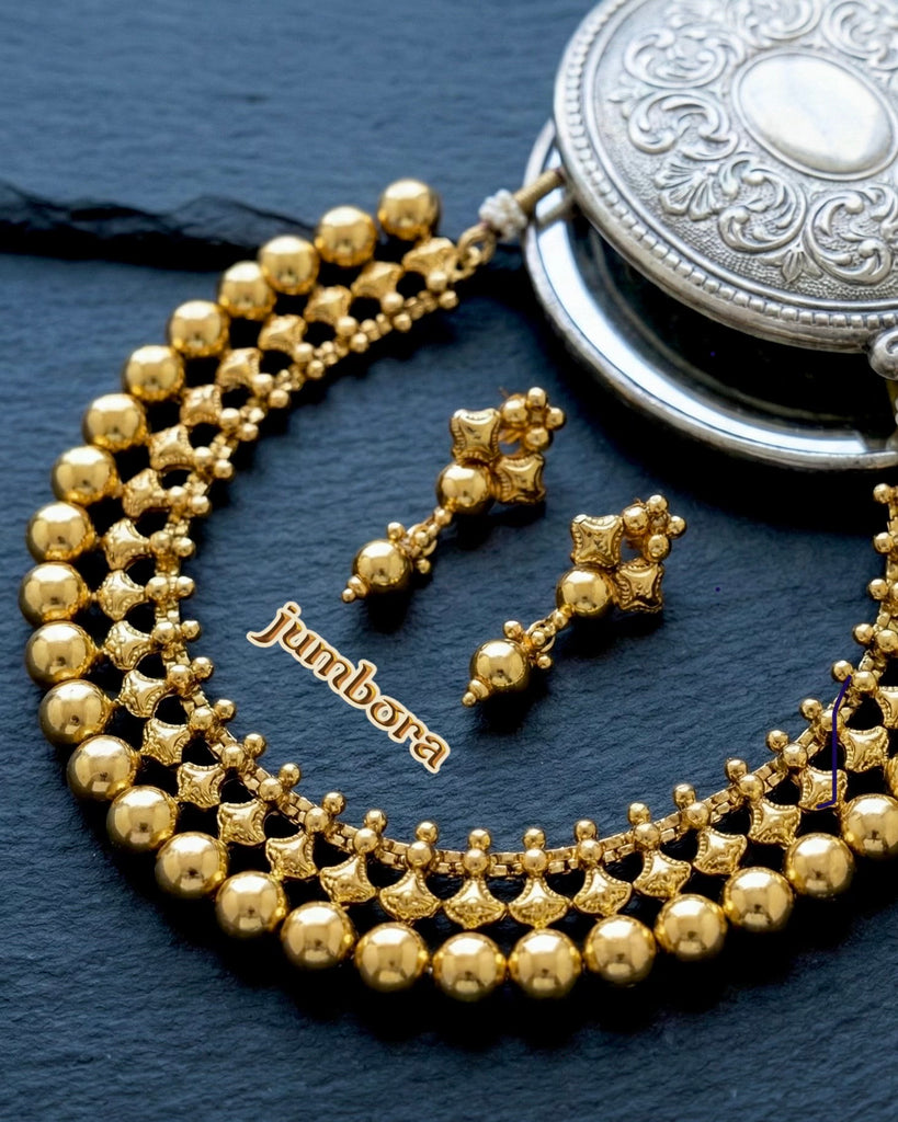 Traditional Gold Tone Gold Ball Choker Style Necklace Set