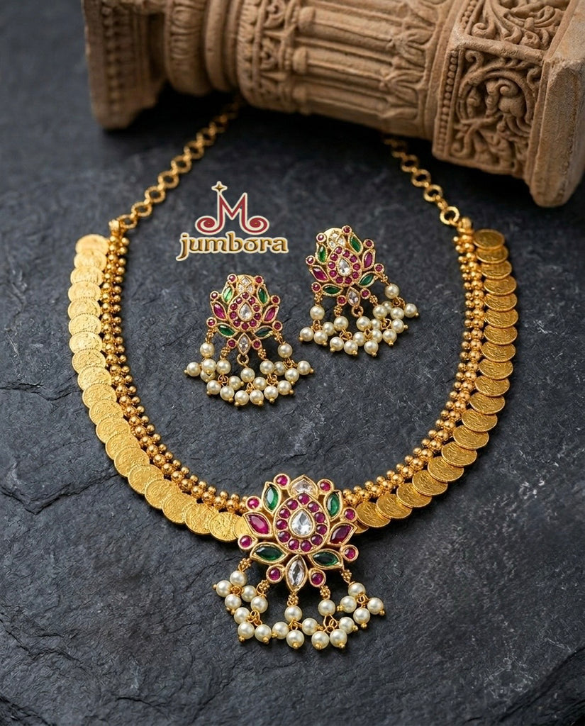 (Copy) Lakshmi Coin Kemp (Kempu) Necklace Temple Jewelry Set