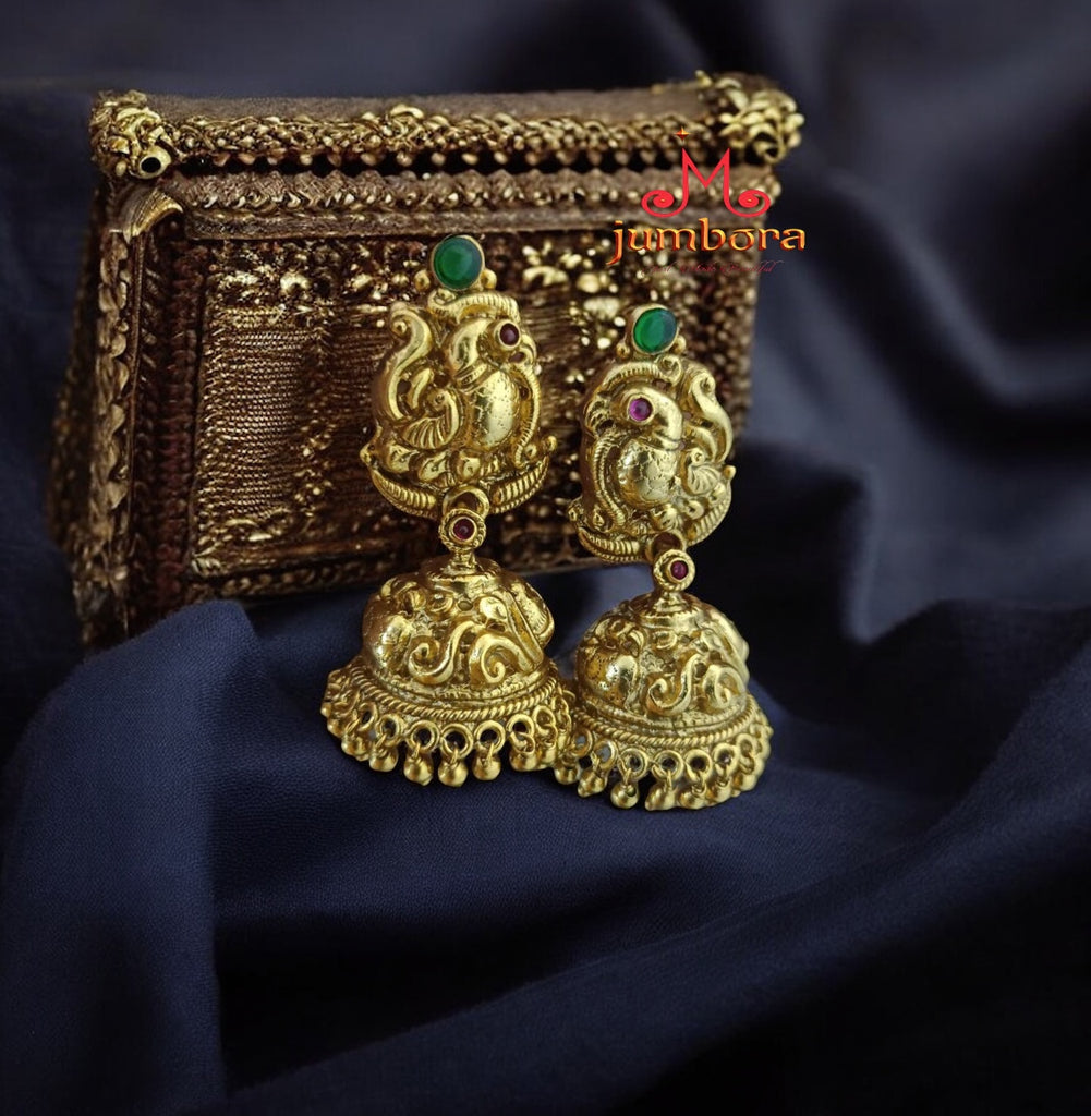Gold Look Alike Peacok Jhumka Earrings