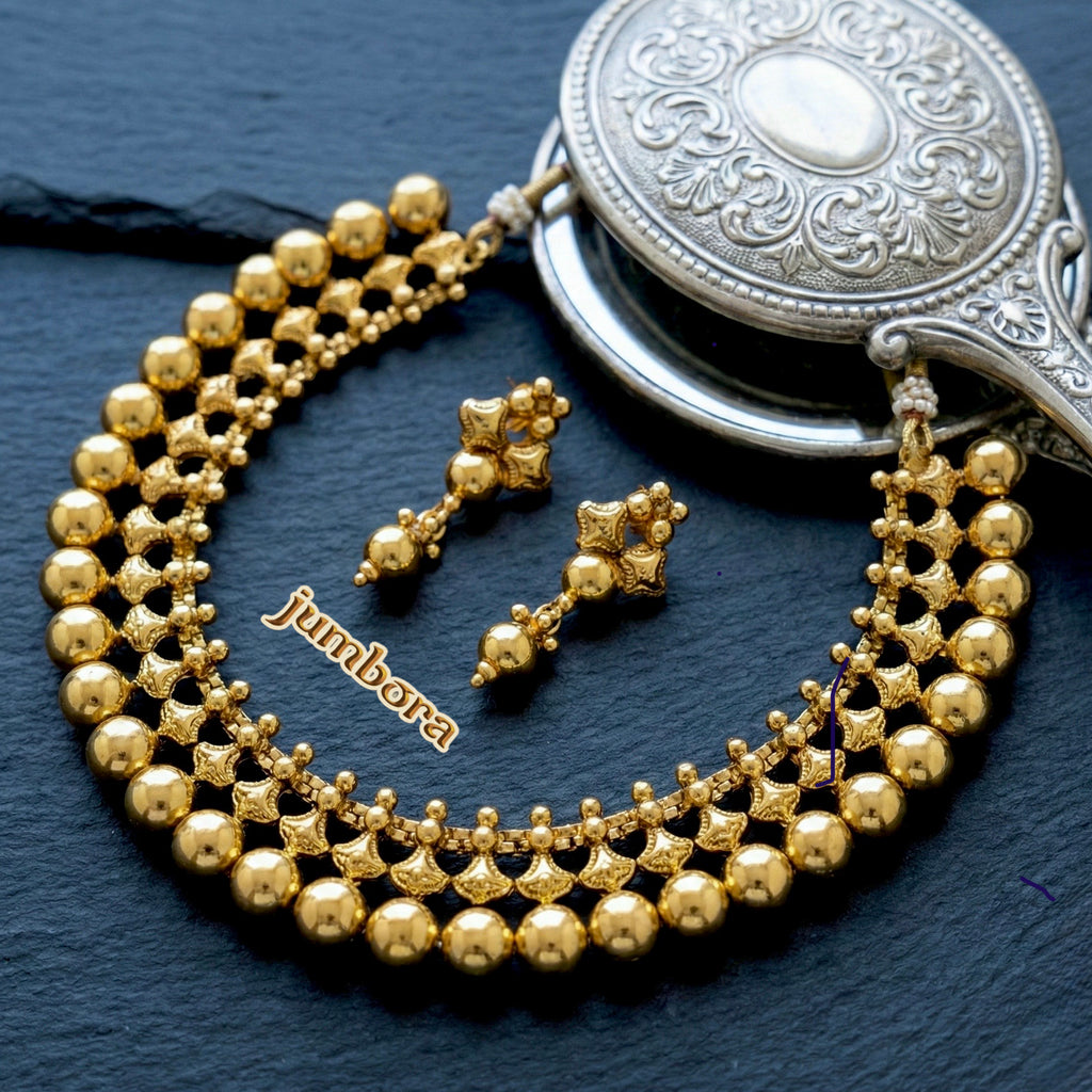 Traditional Gold Tone Gold Ball Choker Style Necklace Set