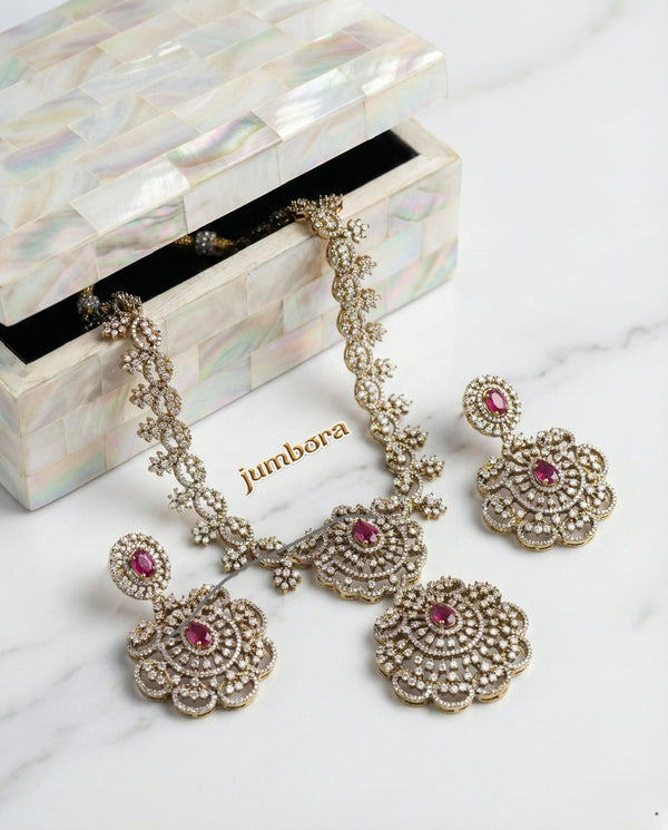 Ruby Red & White CZ (Zircon) Antique Victorian Necklace Set