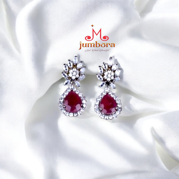 Black Mangalsutra Beads with White & Ruby Red CZ AD Zircon Victorian Pendant set