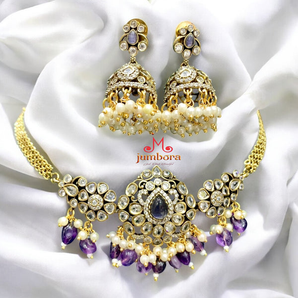 Purple & White CZ AD Zircon Victorian Necklace