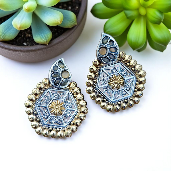 Mango Silver Look Alike (SLA) Dual Tone Oxidized German Silver Earring
