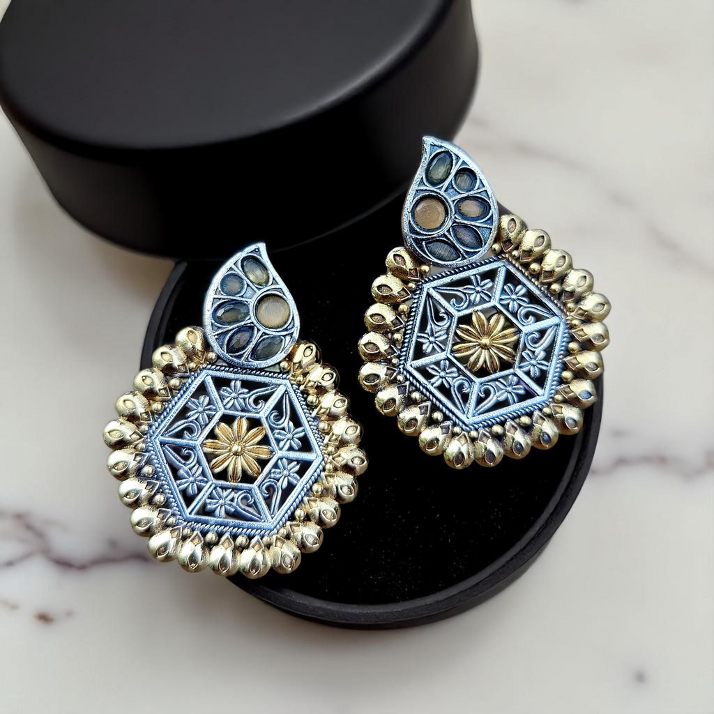 Mango Silver Look Alike (SLA) Dual Tone Oxidized German Silver Earring