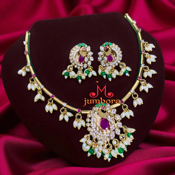 Peacock White, Green & Red CZ Zircon Hasili Necklace set