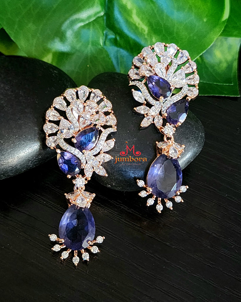 Rose Gold Purple Amethyst-Hued & White CZ Statement Earrings
