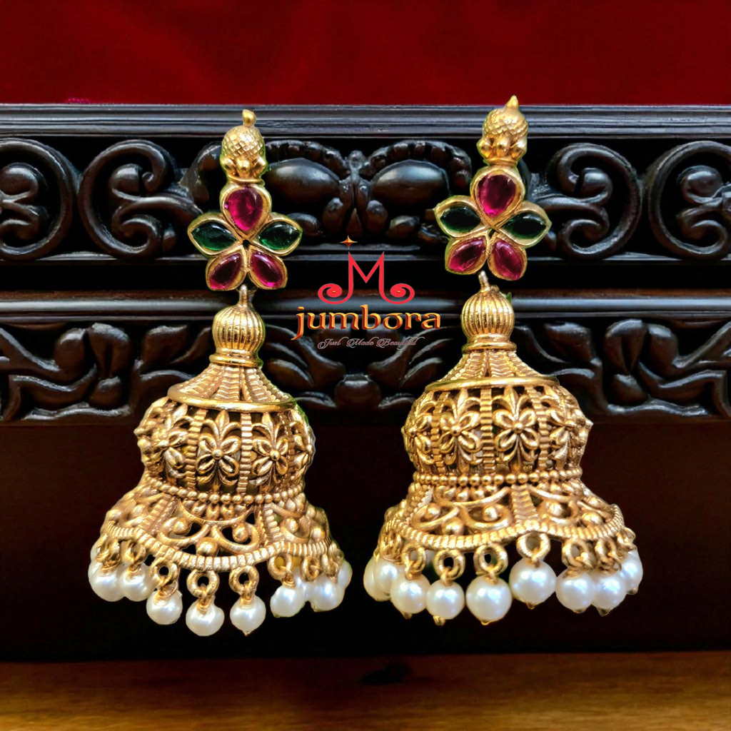 Gold Look Alike Nakshi Jhumka Earrings