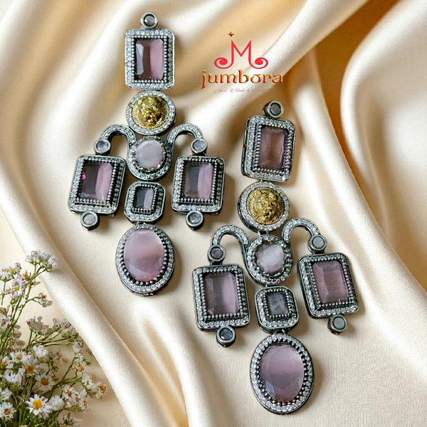 Sabyasachi Inspired Pink Long CZ AD Zircon Victorian Earring