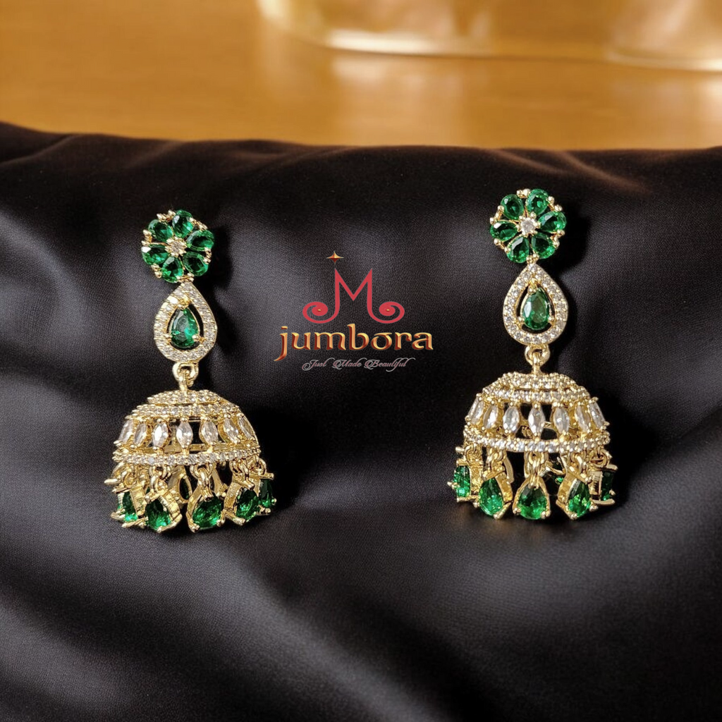 Green & White AD Zircon CZ Jhumka