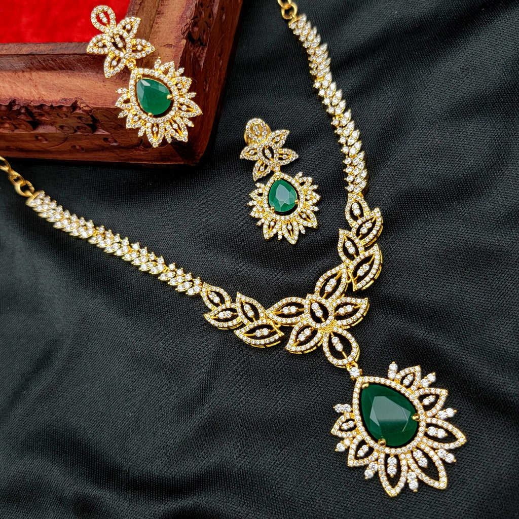 Emerald Green & White AD Zircon (CZ) Necklace Ser