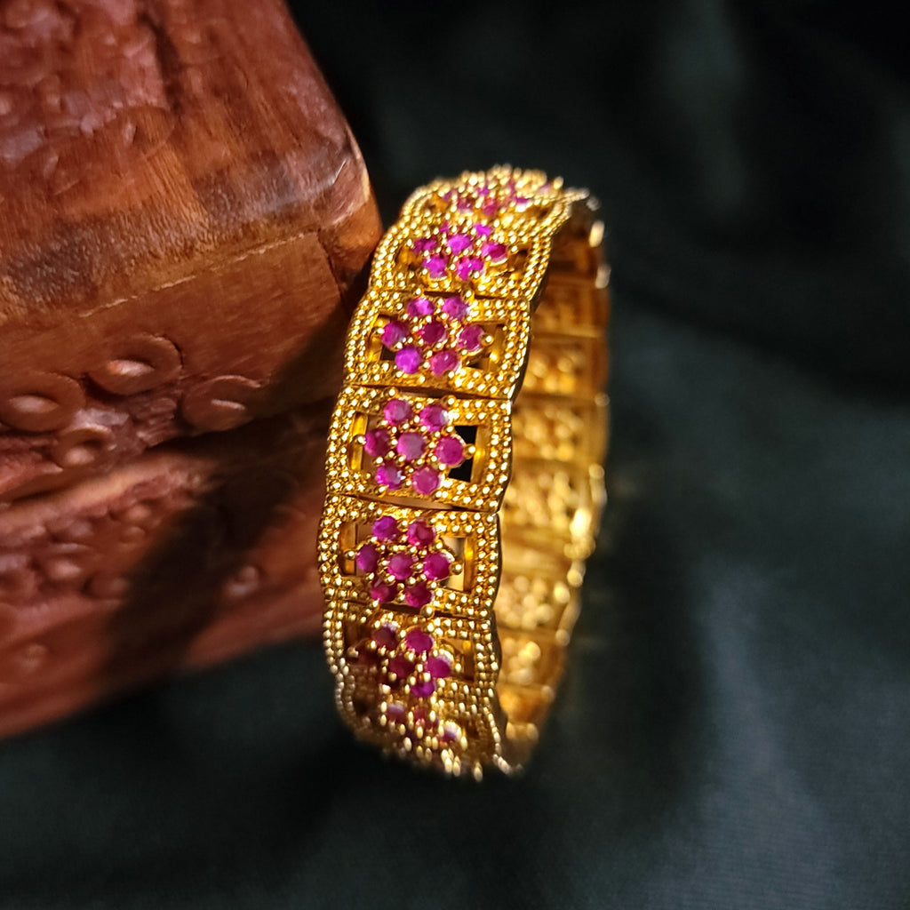 Matte Gold Openable Ruby AD Zircon Bangle