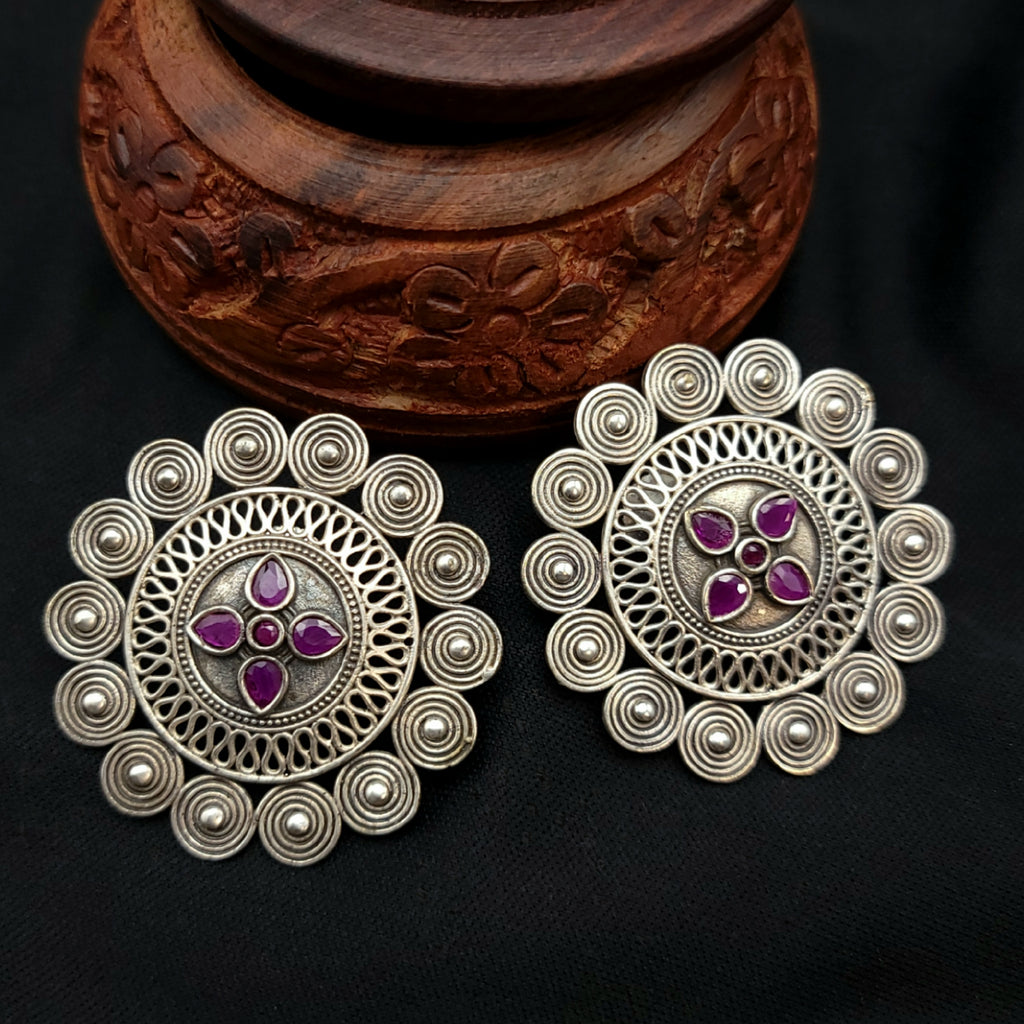 Oxidized German Silver Floral Stud Earring