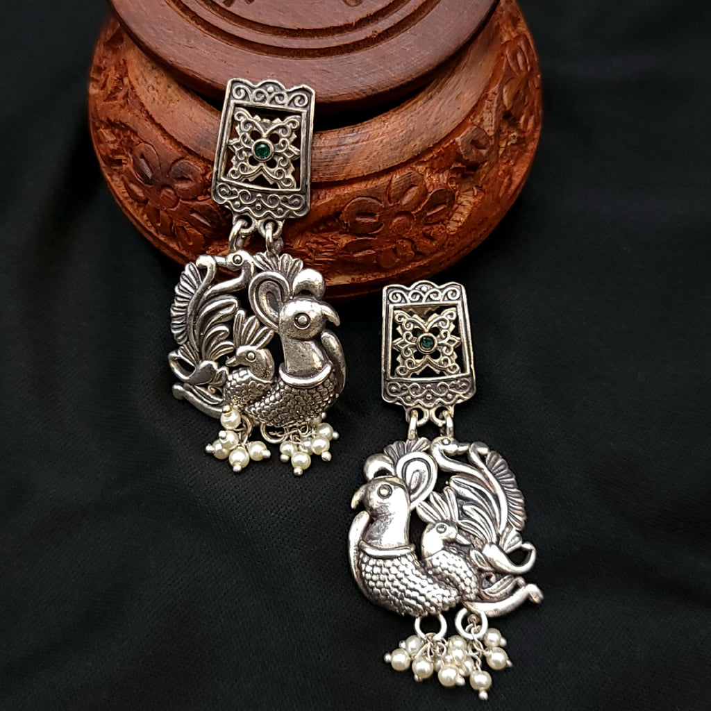 Peacock Oxidized German Silver Earring
