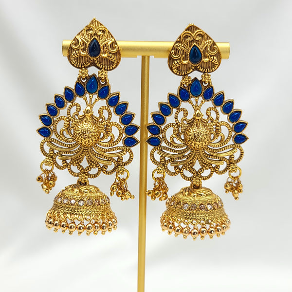 Peacock Jhumka Blue Kemp Earring