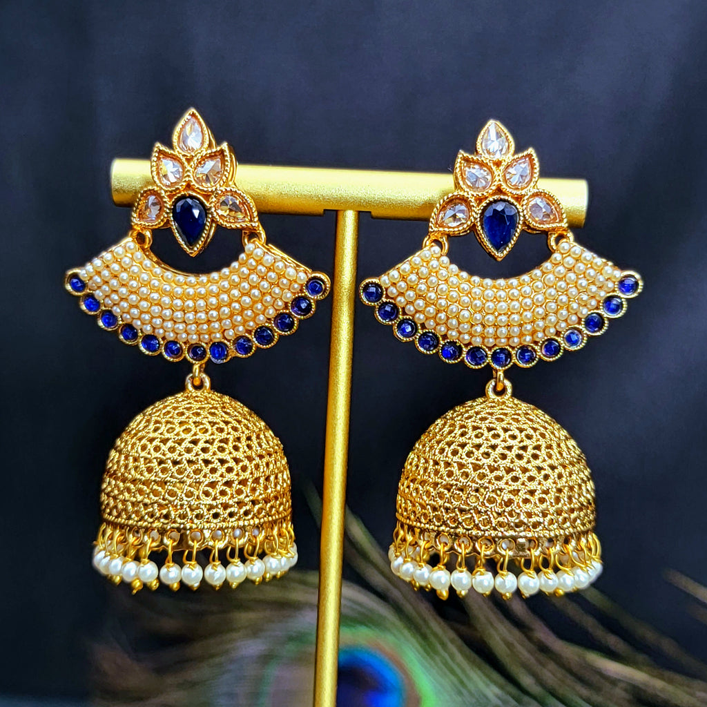 Polki LCD Blue Anitque Gold Jhumka