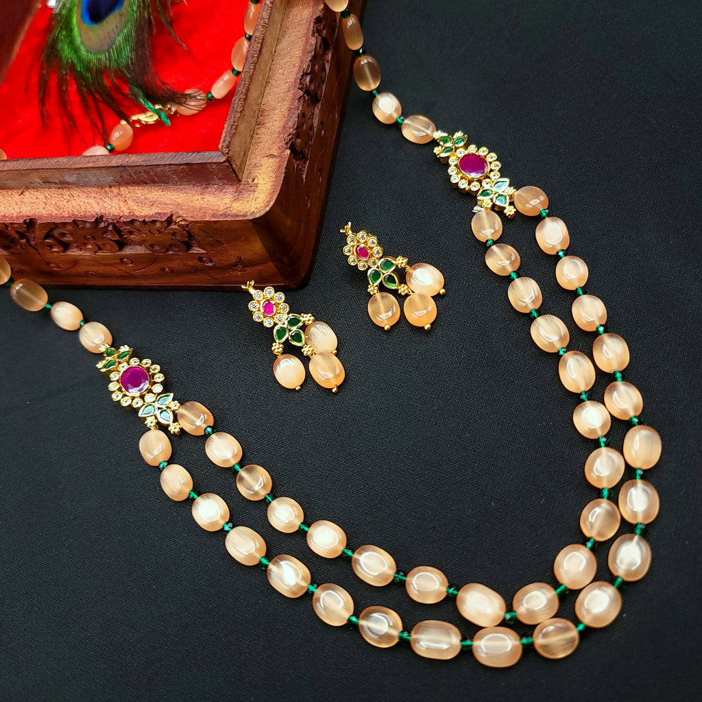 Handmade Orange Monalisa Bead Double Row Necklace
