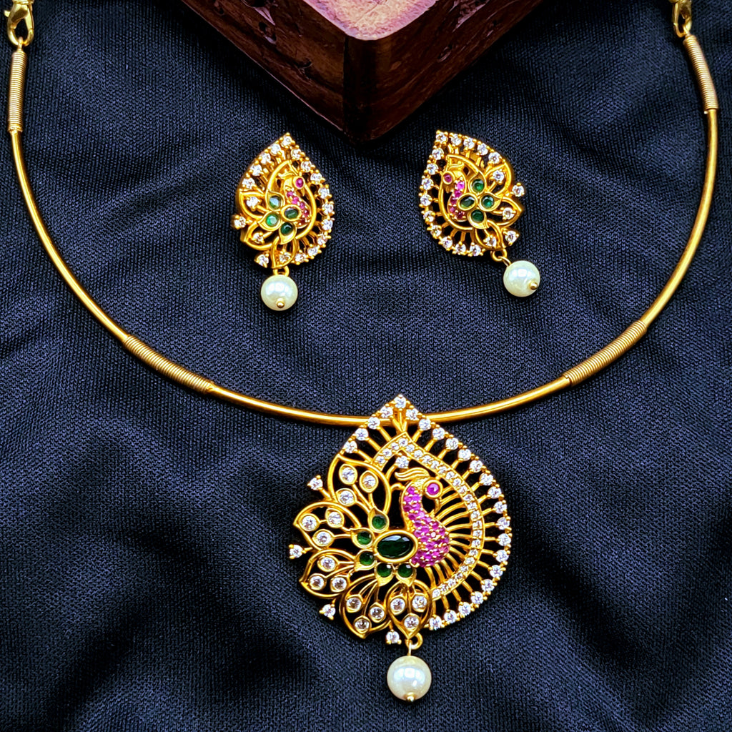 Matte Gold Peacock Hasili Necklace Set