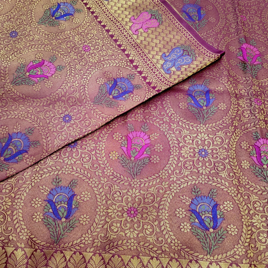 Maroon soft Banarasi Silk Saree with stitched Blouse