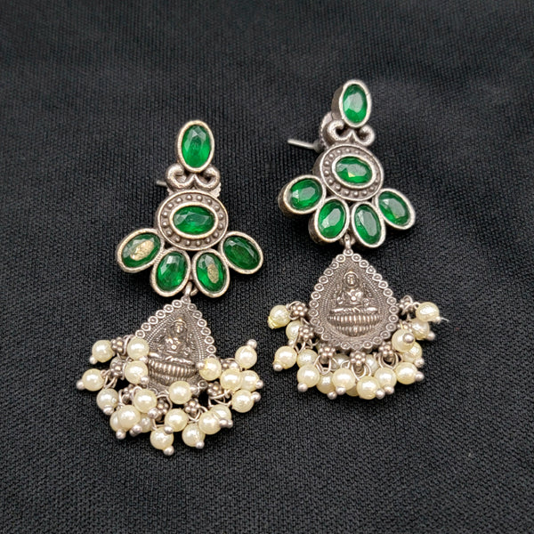 Lakshmi Long Emerald Green & White AD Guttapusalu Silver Alike Set