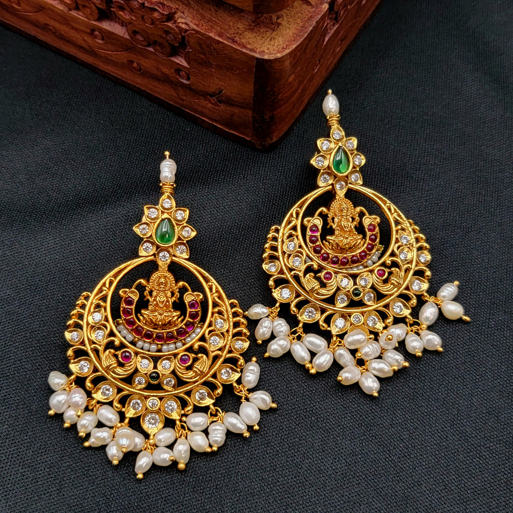 Lakshmi Chaandbali Kemp Earrings with Rice Pearls