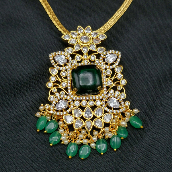 Moissanite Emerald Green and White Pendant Set