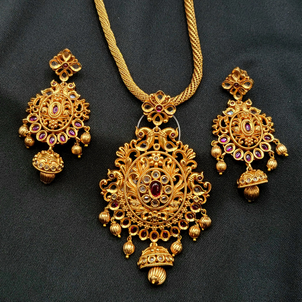 Antique Matte Gold Uncut CZ & Kemp Pendant set