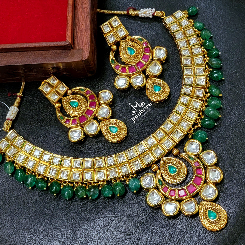 Bridal Royal Paachi Kundan Necklace Set