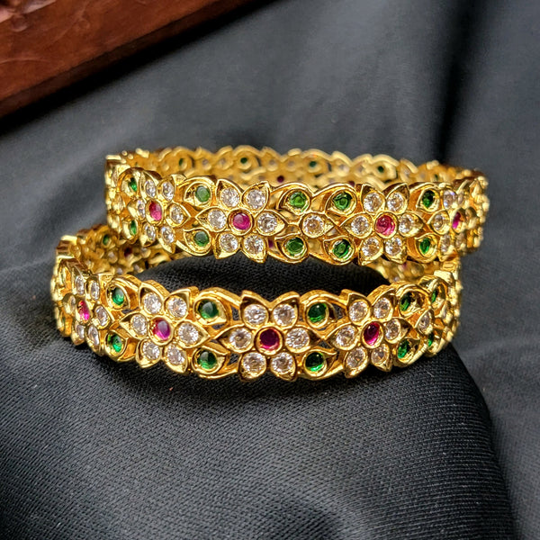 Antique Gold White AD Zircon (CZ) Stone Floral Red Green Kemp  Bangle