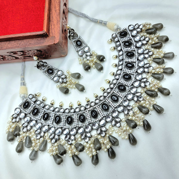 Victorian Kundan Monalisa Grey & Black AD Zircon Bridal Necklace