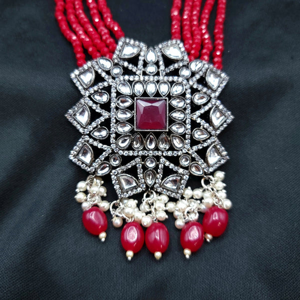 Handmade Victorian AD Kundan Red crystal beads Mala set