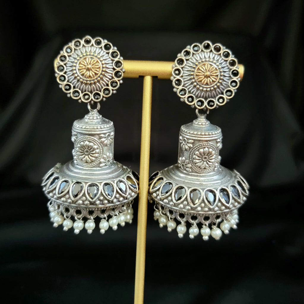 Dual Tone Black Oxidized German Silver Jhumka Earring