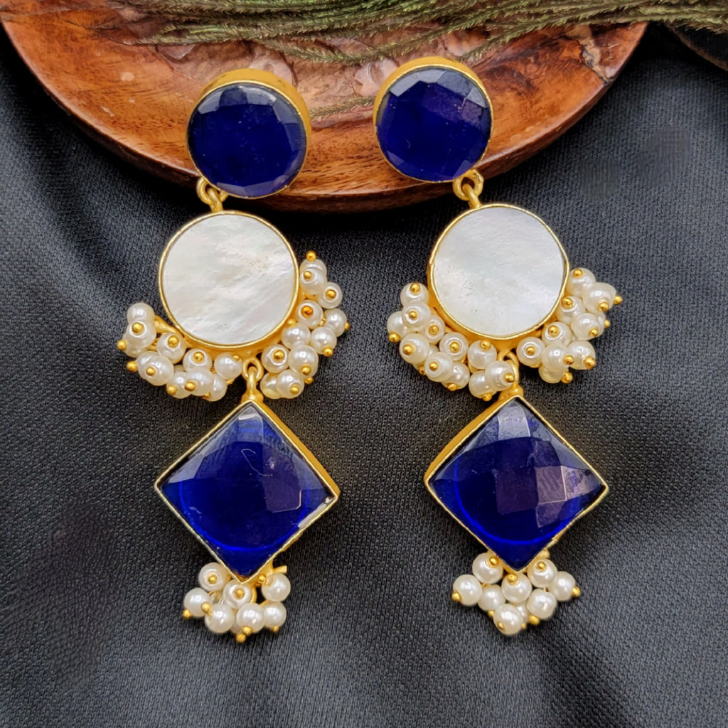 Amrapali Inspired Blue & Mother of Pearl Earrings
