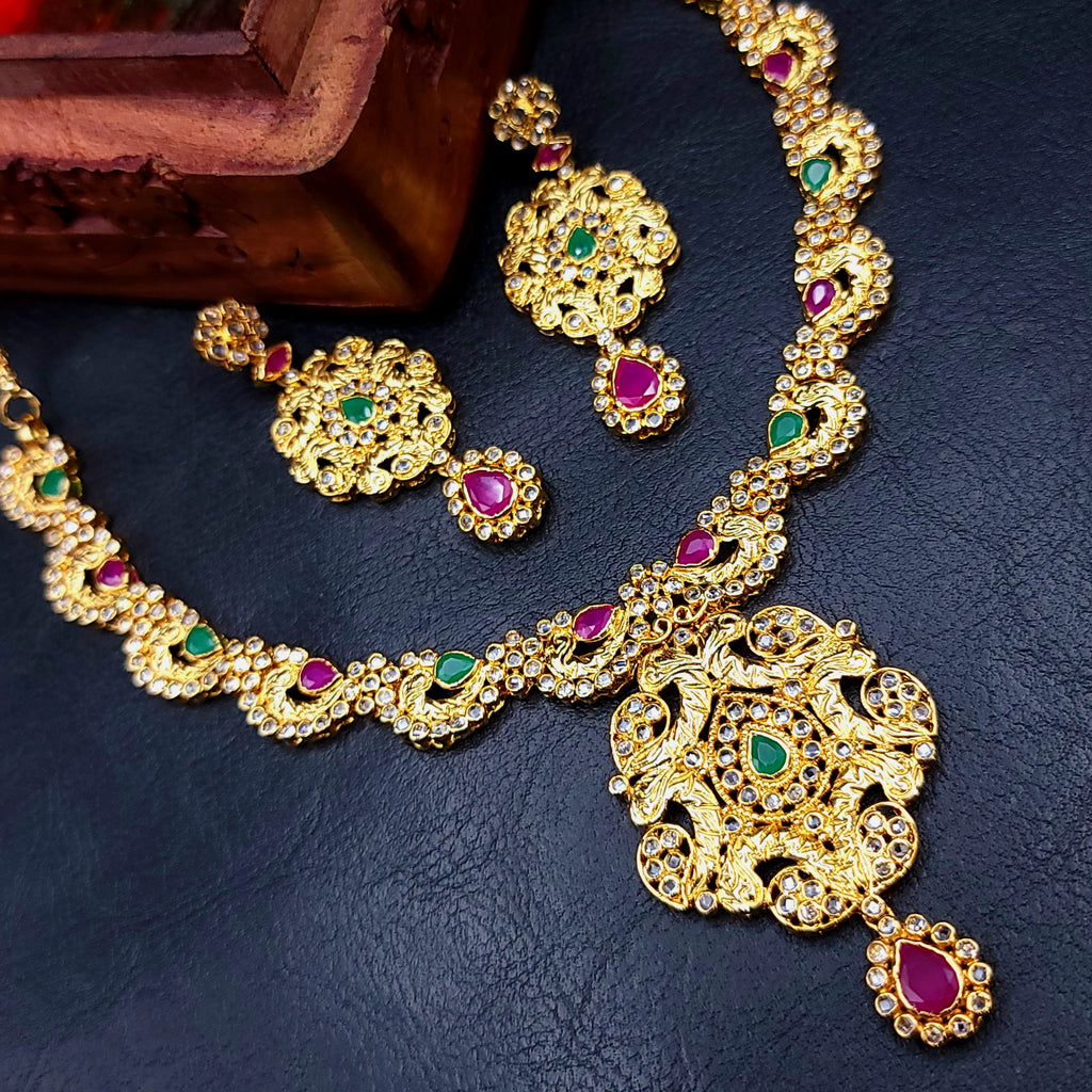 Uncut Diamond Alike Gold plated Necklace