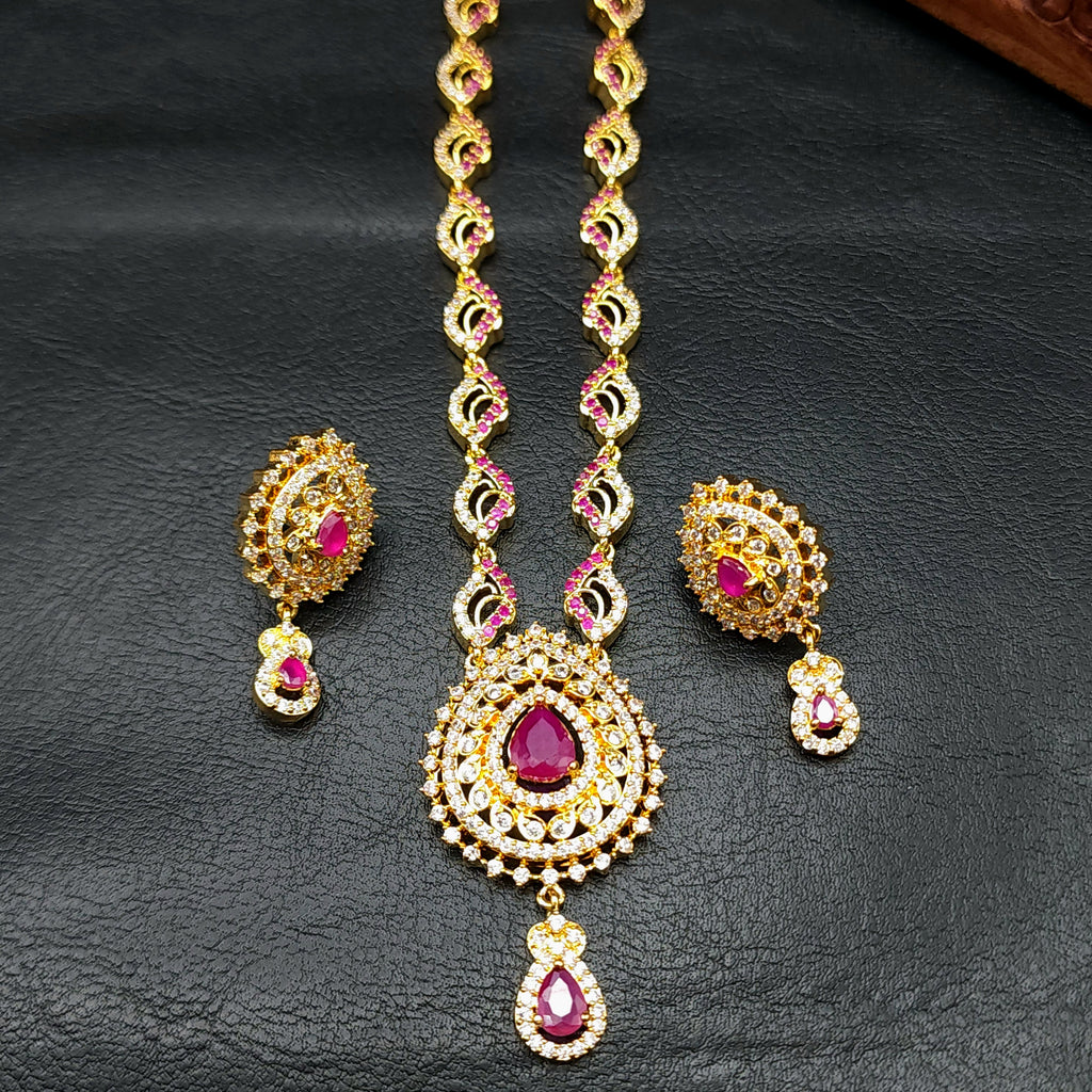 Ruby Red & White AD Zircon CZ Necklace Set
