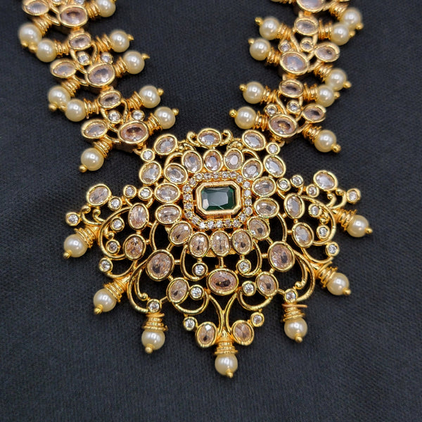Statement Uncut Diamond Alike Gold plated Necklace Set