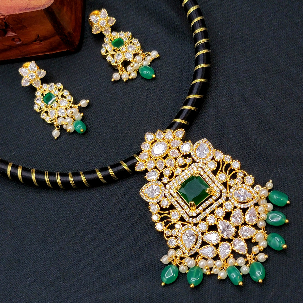 Emerald Green & White Black Dori Moissanite Necklace set