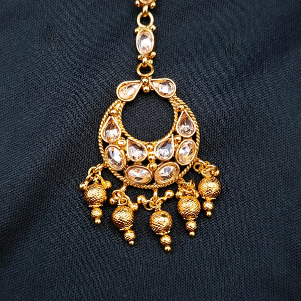 Bridal Antique Gold Maang Tikka with LCD Champagne AD stones