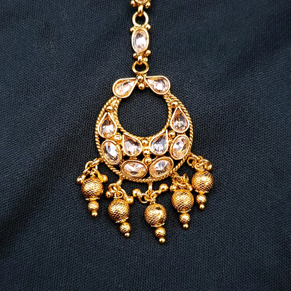 Bridal Antique Gold Maang Tikka with LCD Champagne AD stones