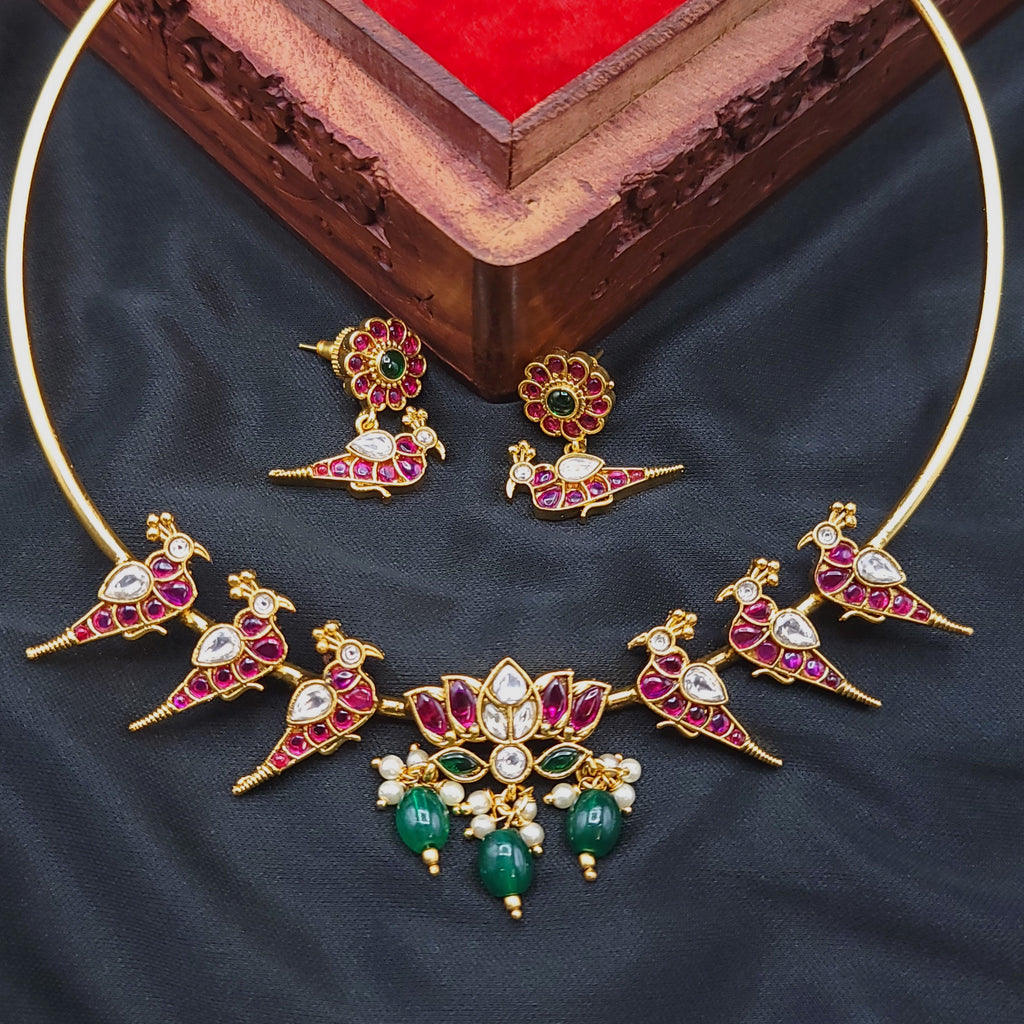 Hasili Lotus Bird Kundan Jadau Necklace set